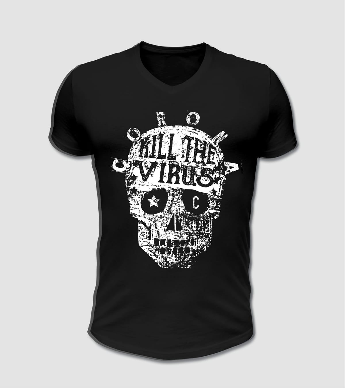 Corona Virus T-Shirt mit Totenkopf Motiv. Bekämpft den Virus.
